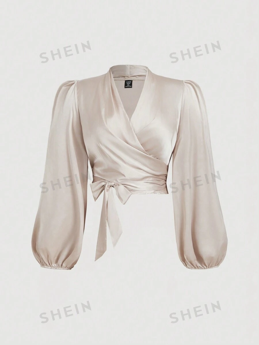 Blusa Satinada Manga Larga Color Sólido