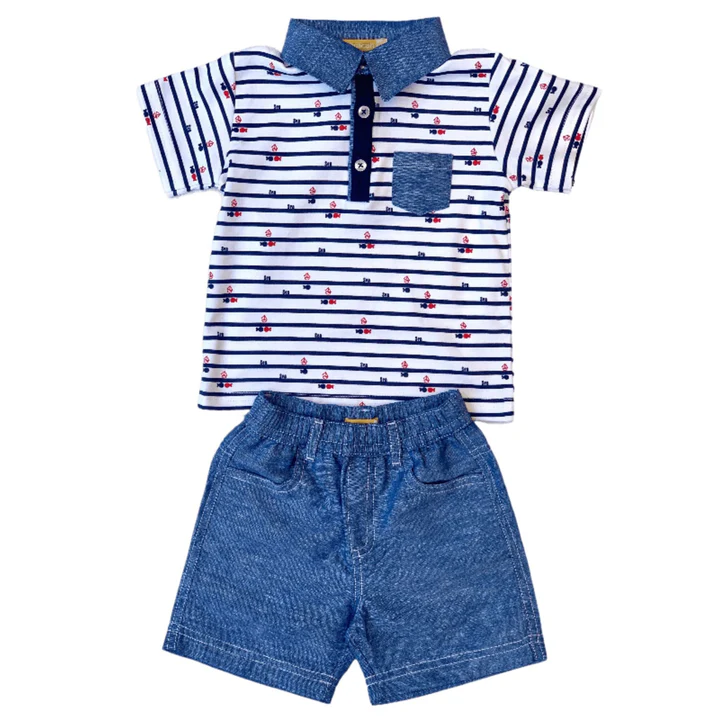 Conjunto Niño Polo Estampado + Bermuda Jean